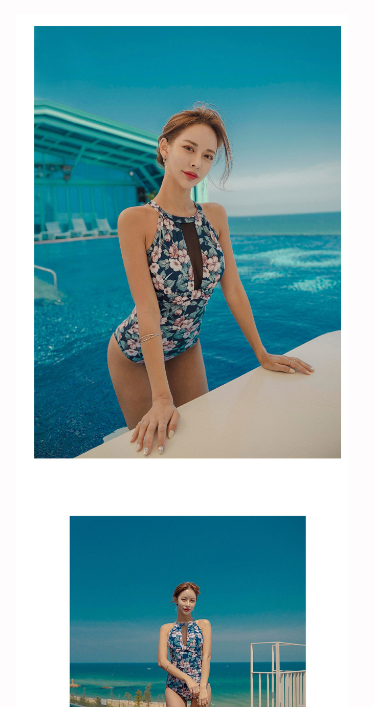 Fashion Printing Floral Print Stitching Pleated One-piece Swimsuit,One Pieces
