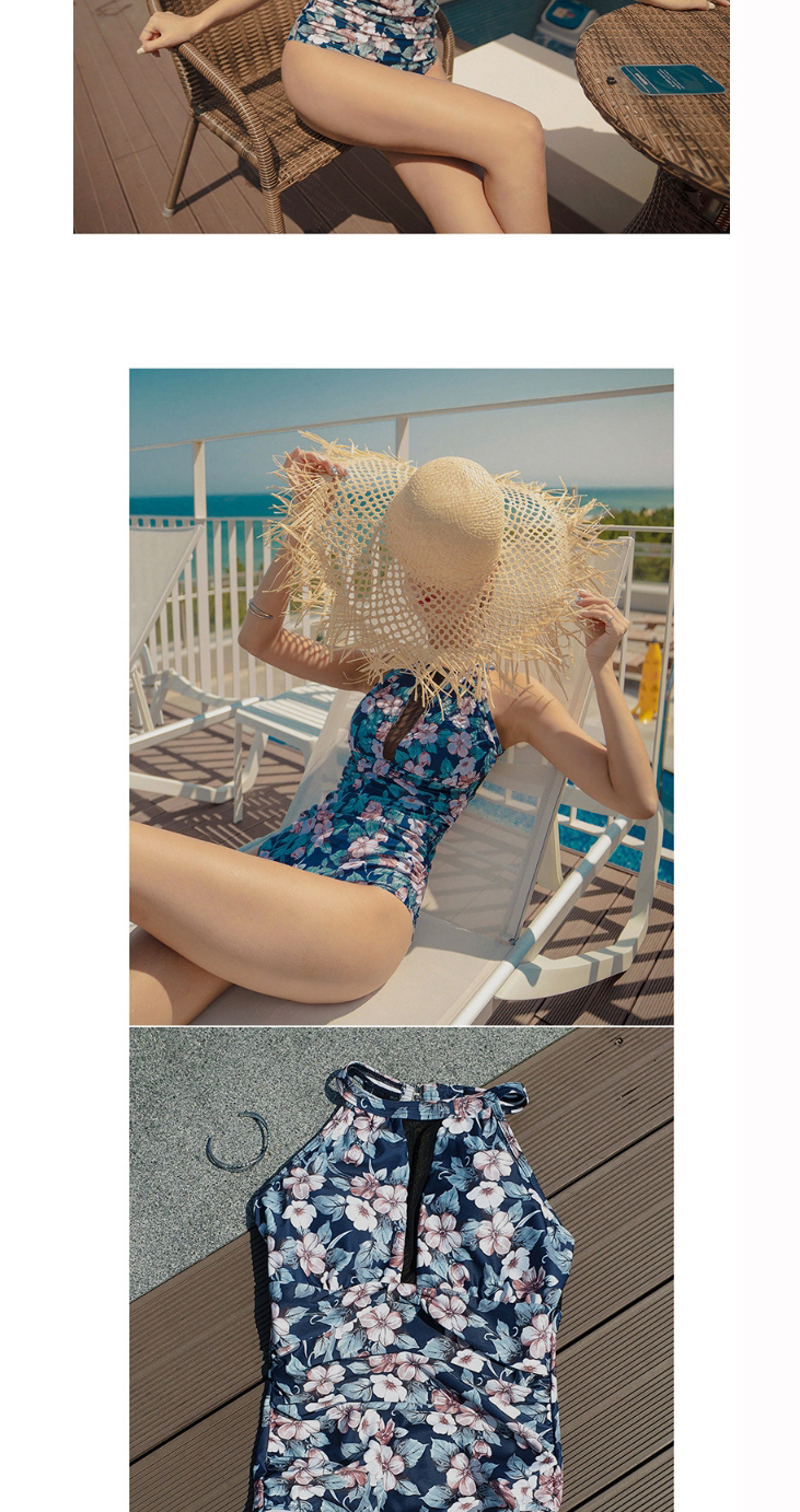 Fashion Printing Floral Print Stitching Pleated One-piece Swimsuit,One Pieces
