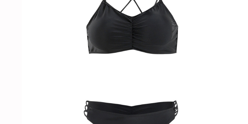 Fashion Black Beautiful Back Hollow Solid Color Split Swimsuit,Bikini Sets