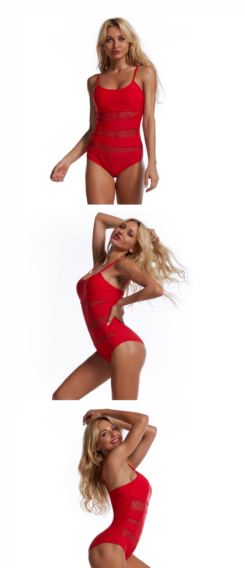 Fashion Red Lace Stitching Solid Color One-piece Swimsuit,One Pieces