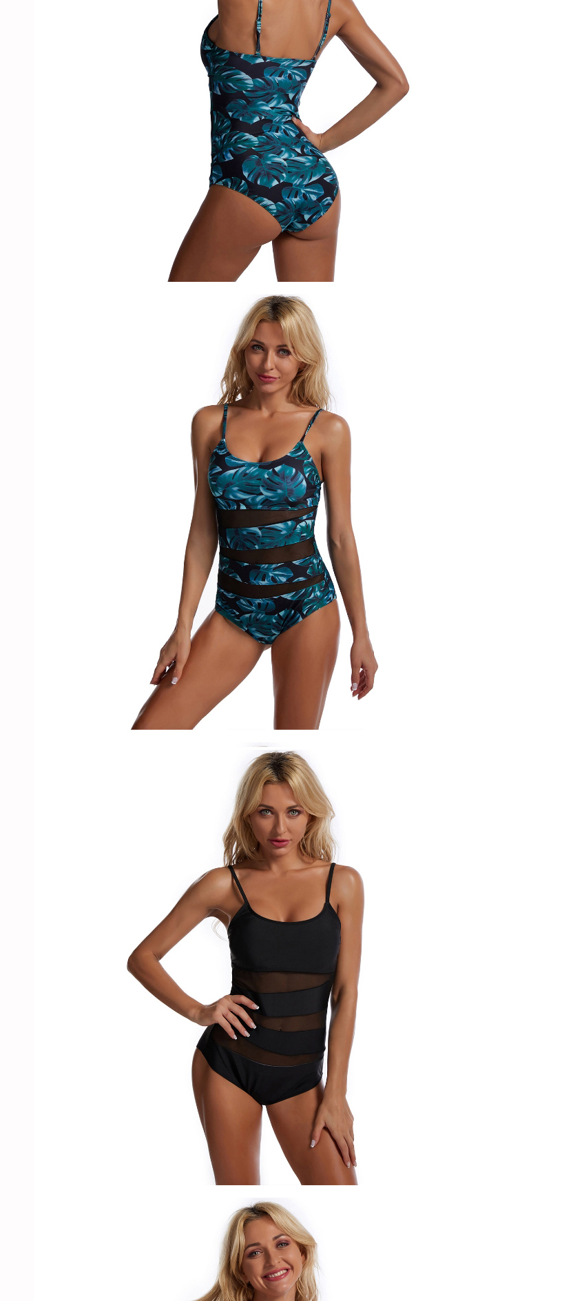 Fashion Leaves Lace Stitching Solid Color One-piece Swimsuit,One Pieces