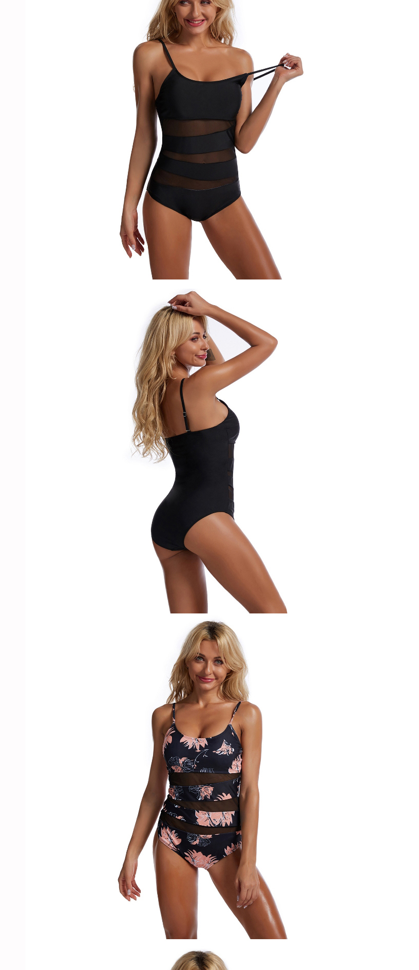 Fashion Black Lace Stitching Solid Color One-piece Swimsuit,One Pieces