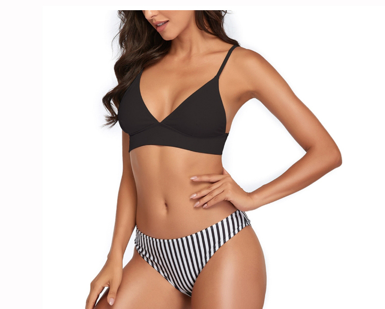 Fashion Split White Stripes Halter Stripe Print Split Swimsuit,Bikini Sets