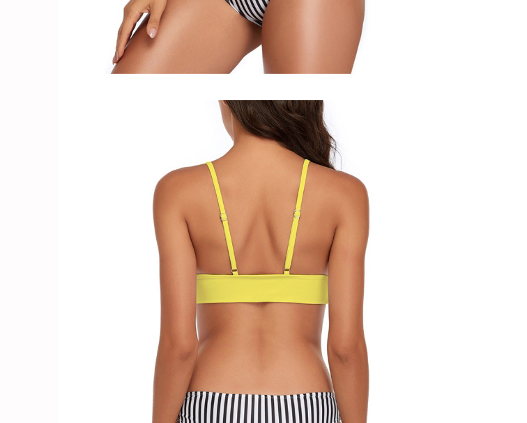 Fashion Split Yellow Stripes Halter Stripe Print Split Swimsuit,Bikini Sets