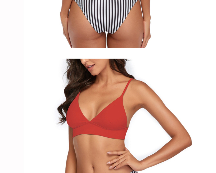 Fashion Split Black Stripes Halter Stripe Print Split Swimsuit,Bikini Sets