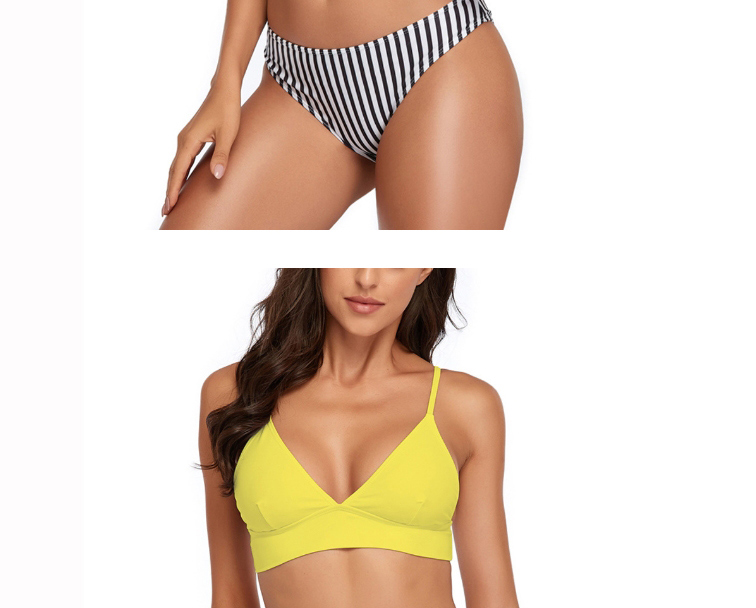Fashion Split Yellow Stripes Halter Stripe Print Split Swimsuit,Bikini Sets