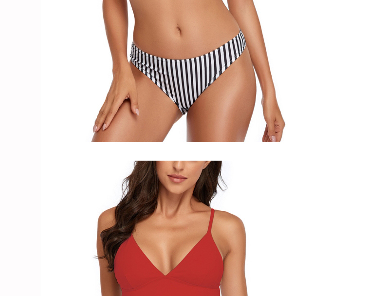 Fashion Split Red Stripes Halter Stripe Print Split Swimsuit,Bikini Sets