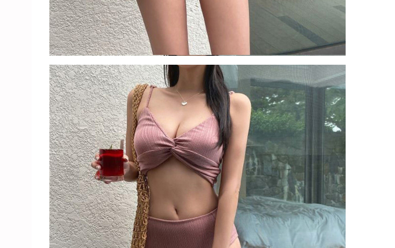 Fashion Pink High Waist Pleated High Waist Split Swimsuit,Bikini Sets