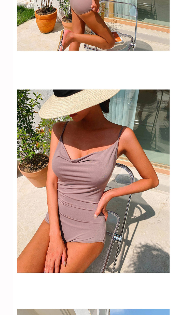 Fashion Light Purple Open Back Slim Solid Color One-piece Swimsuit,One Pieces