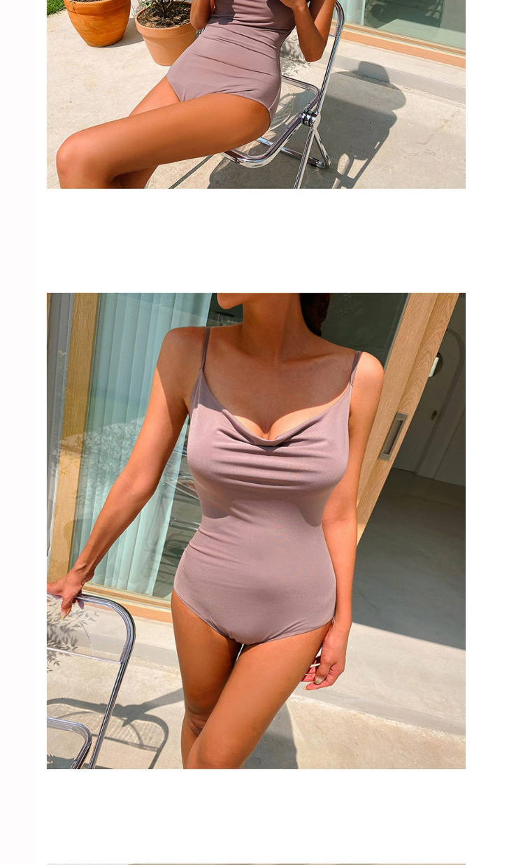 Fashion Light Purple Open Back Slim Solid Color One-piece Swimsuit,One Pieces