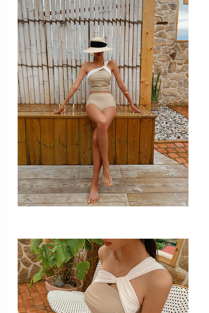 Fashion Flesh-colored Stitching Contrast Hollow Split Swimsuit,Bikini Sets