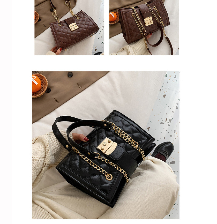 Fashion Black Large-capacity Chain Lock One-shoulder Messenger Bag,Handbags