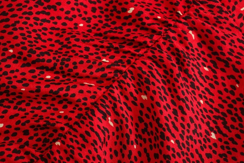 Fashion Red Printed Deep V Pleated Dress,Long Dress