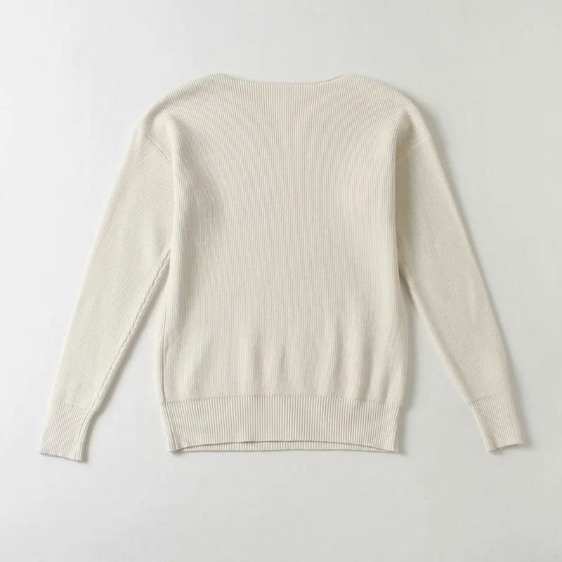 Fashion Beige Small V-neck Solid Color Knit Bottoming Shirt,Sweater