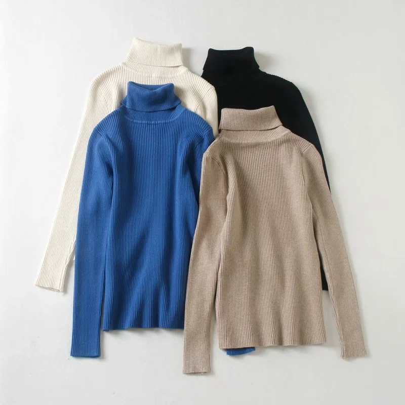 Fashion Blue Solid Color Turtleneck Slim-fit Sweater,Sweater