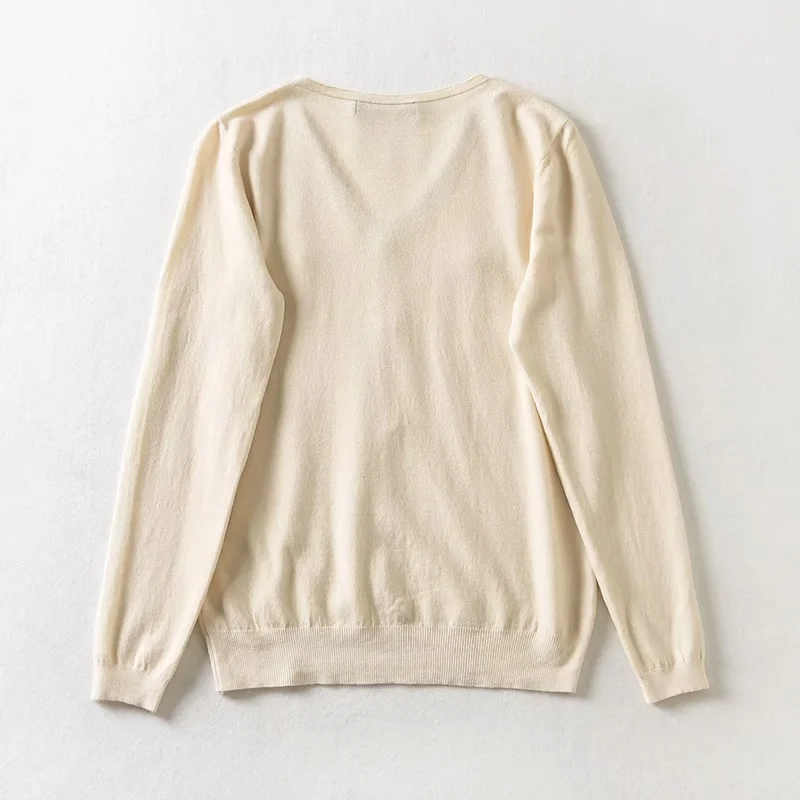 Fashion Beige V-neck Pearl Button Knitted Jacket,Sweater