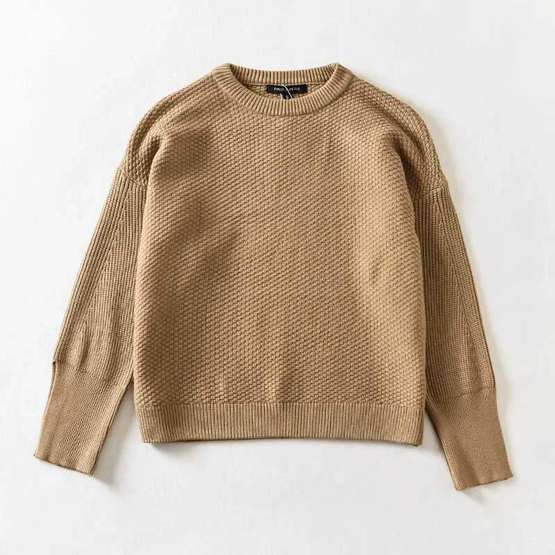 Fashion Ginger Solid Color Round Neck Loose Knit Pullover,Sweater