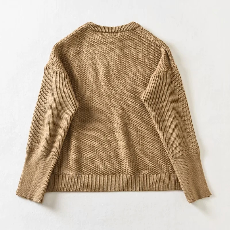 Fashion Ginger Solid Color Round Neck Loose Knit Pullover,Sweater
