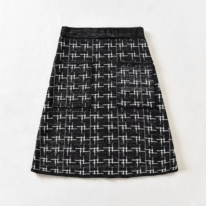 Fashion Black Pocket Panel Plaid Skirt,Skirts