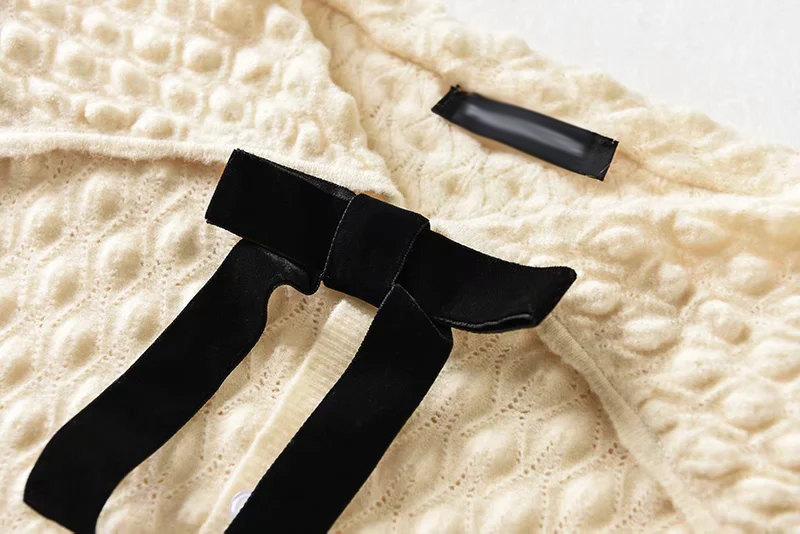 Fashion Beige Doll Collar Bow Knit Sweater,Sweater