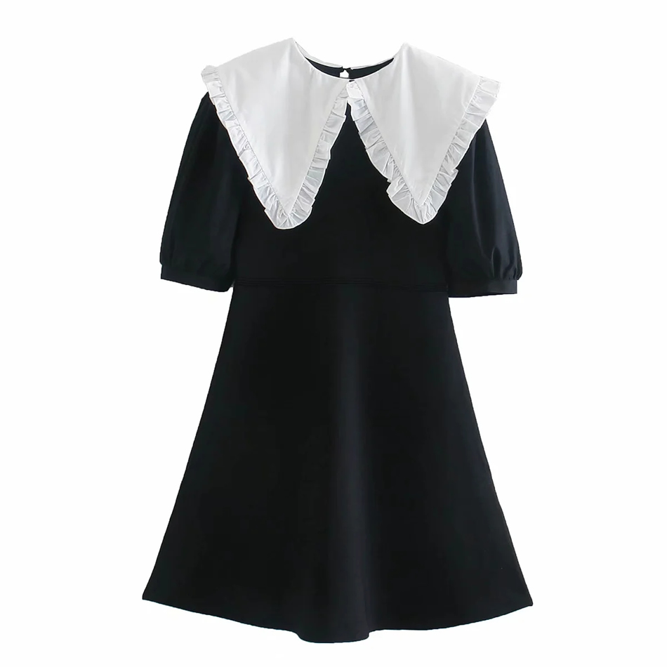 Fashion Black Contrasting Collar Knitted Dress,Long Dress