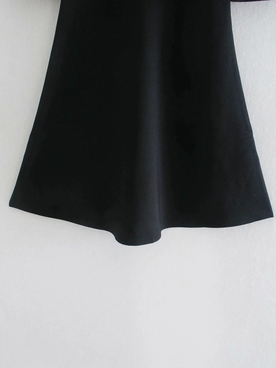 Fashion Black Contrasting Collar Knitted Dress,Long Dress