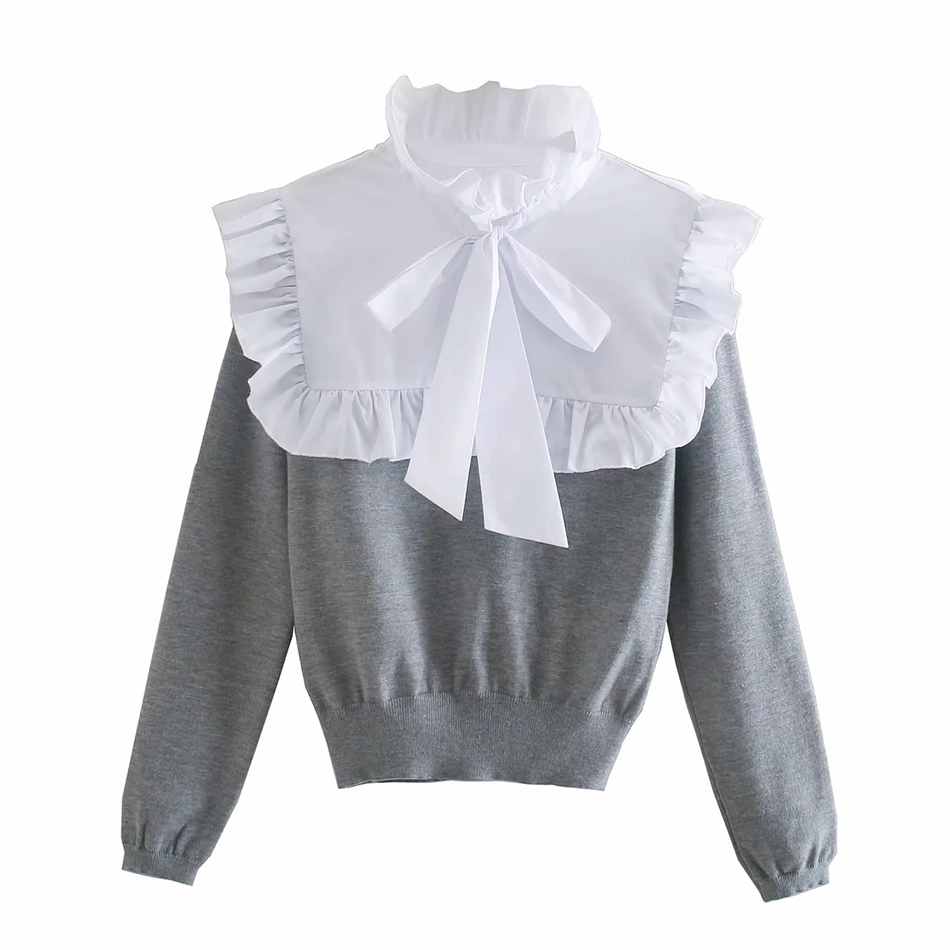 Fashion Gray Stitching Contrast Tether Sweater,Sweater