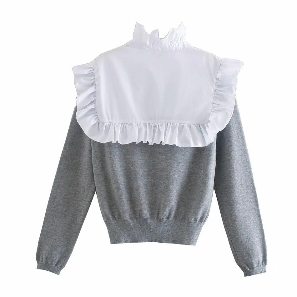 Fashion Gray Stitching Contrast Tether Sweater,Sweater