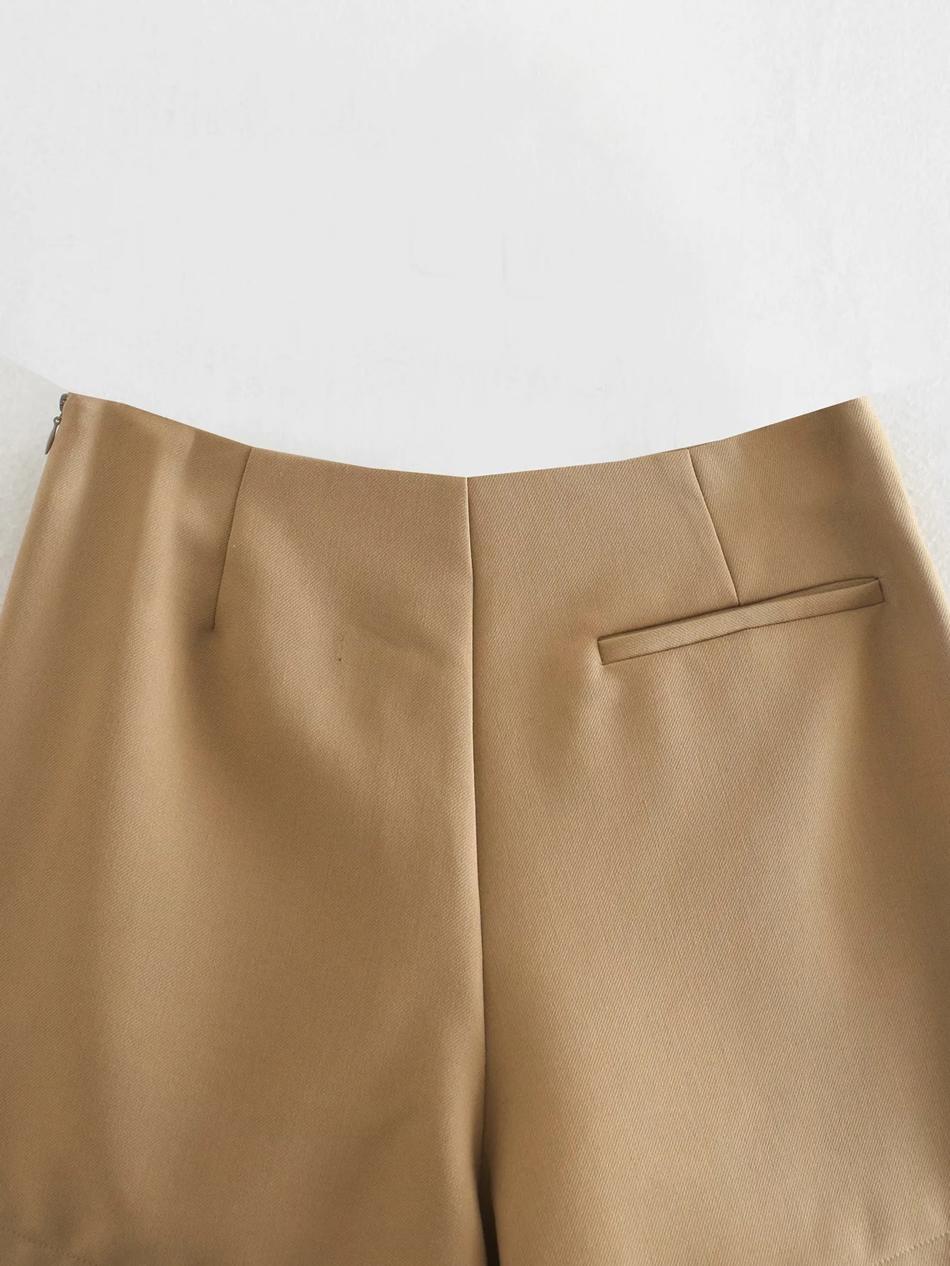 Fashion Khaki Double Breasted Stitching Solid Color Pants Skirt,Shorts