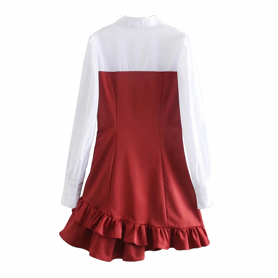 Fashion Red Contrasting Color Ruffled Dress,Long Dress