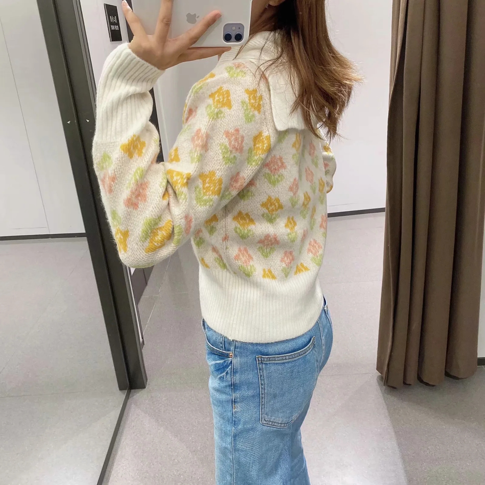 Fashion Color Printed Contrast Wool Sweater,Sweater