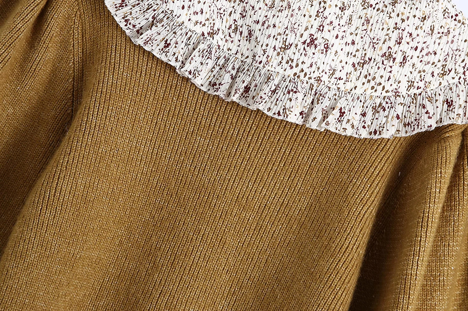 Fashion Brown Contrasting Collar Printed Sweater,Sweater