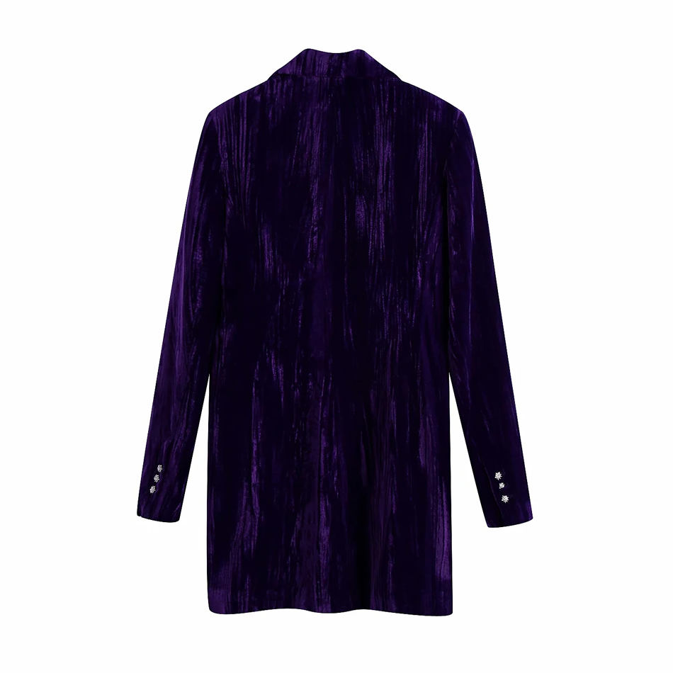 Fashion Purple Velvet Double-breasted Dress Casual Blazer,Long Dress