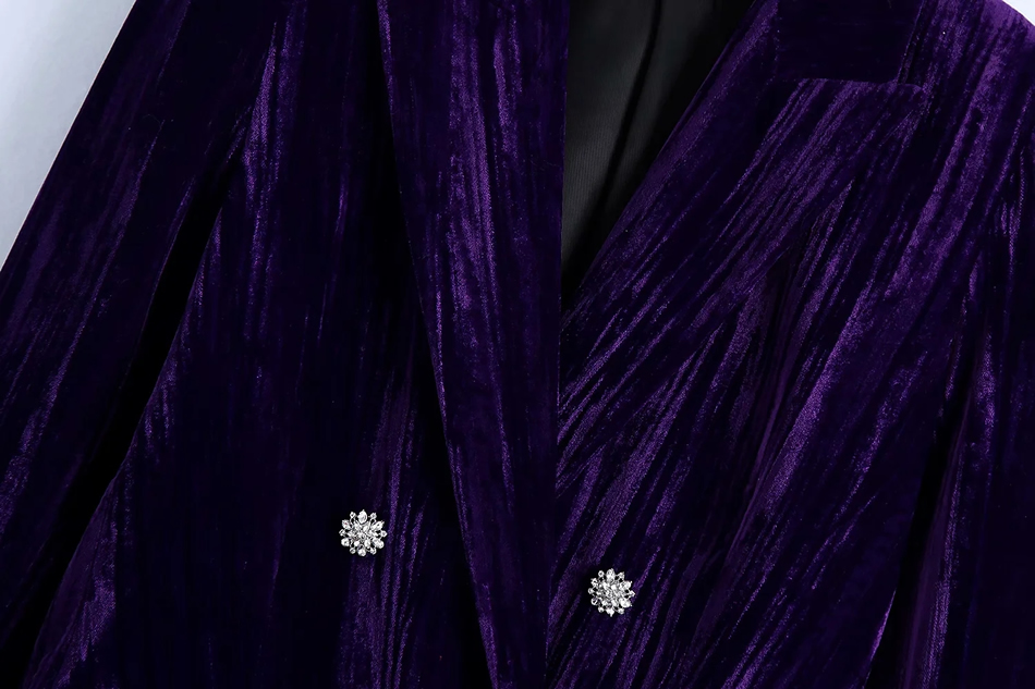 Fashion Purple Velvet Double-breasted Dress Casual Blazer,Long Dress