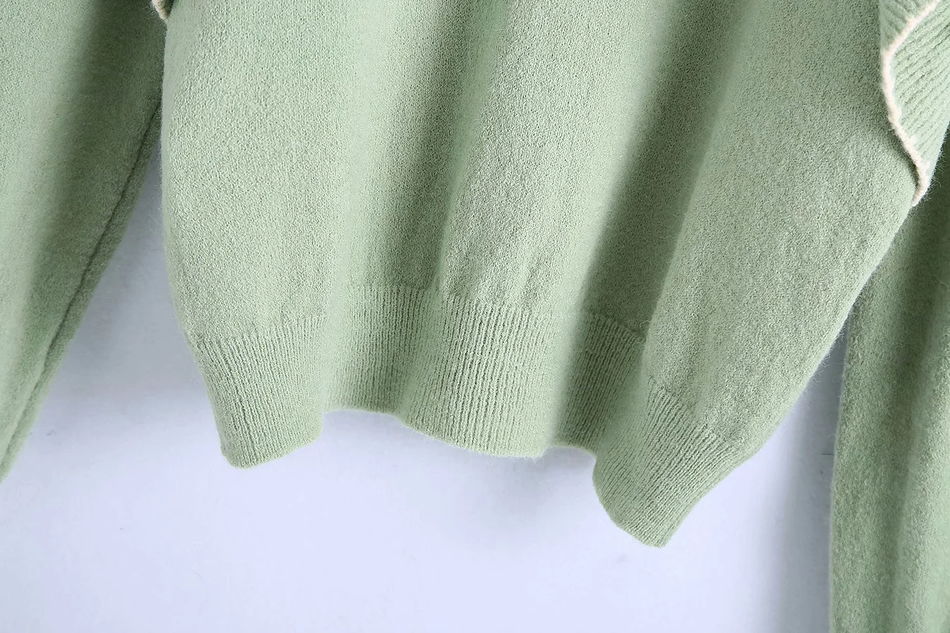 Fashion Green Ruffled Round Neck Loose Sweater,Sweater