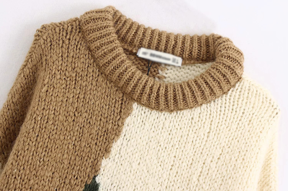 Fashion Color Contrasting Color Round Neck Loose Sweater,Sweater
