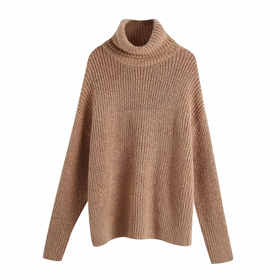 Fashion Beige Alpaca High Neck Blend Loose Knit Sweater,Sweater