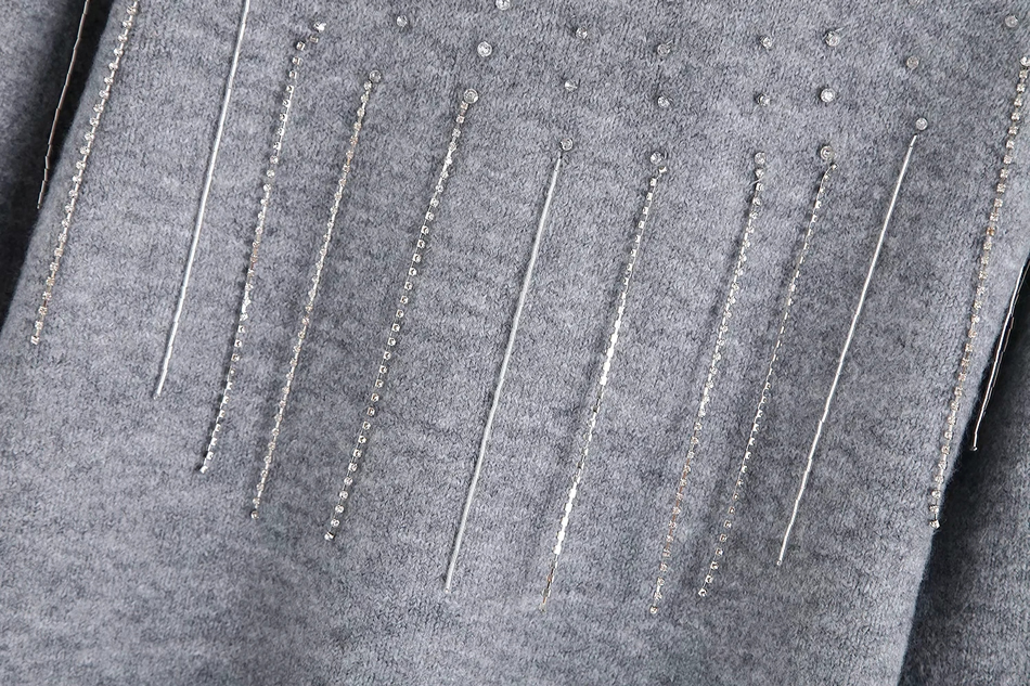 Fashion Gray Handmade Tassel Beaded Turtleneck Loose Sweater,Sweater