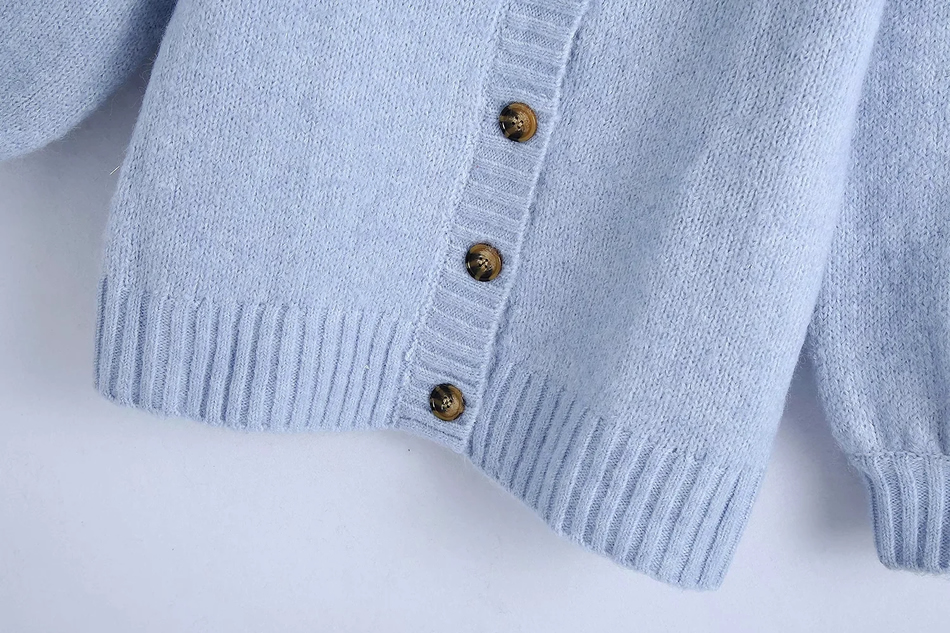 Fashion Blue Lantern Sleeve Single-breasted V-neck Loose Coat,Sweater