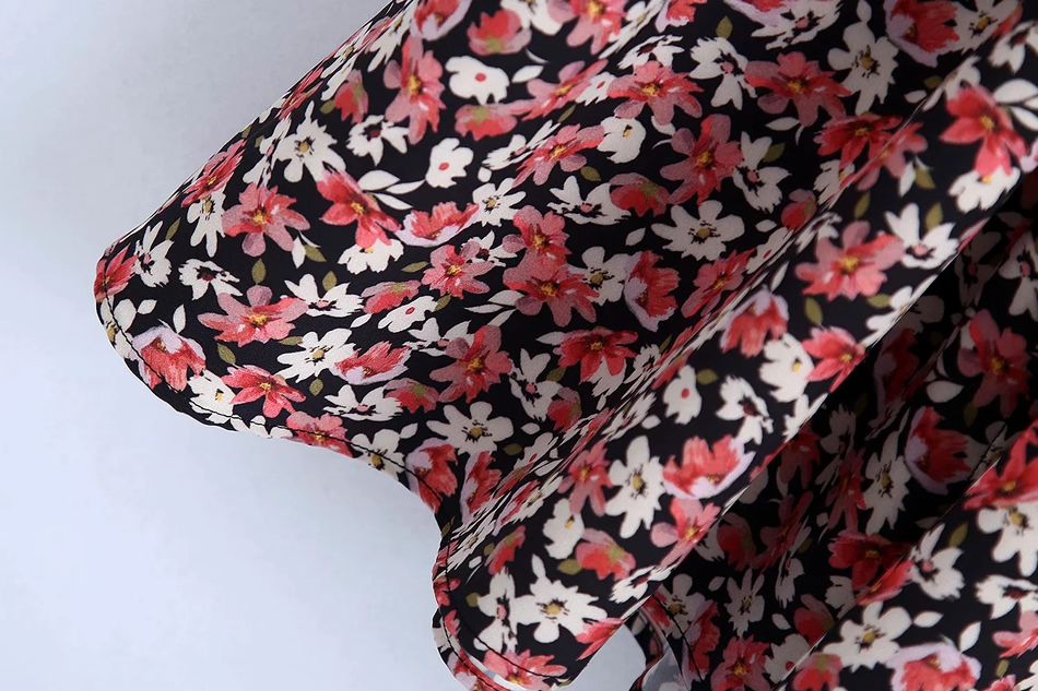 Fashion Color Flower Print V-neck Long Sleeve Dress,Long Dress