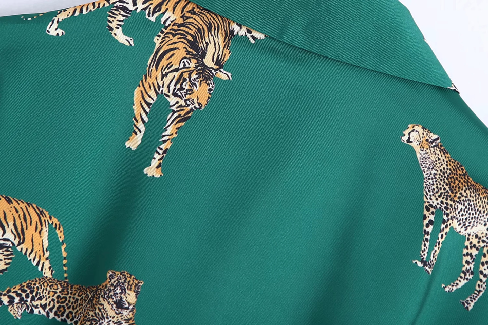 Fashion Brown Tiger Print Belted Dress,Long Dress