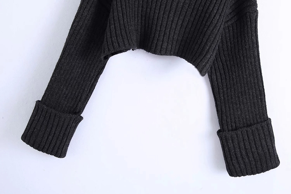 Fashion Black Turtleneck Solid Color Short Sleeve Knit Sweater,Sweater