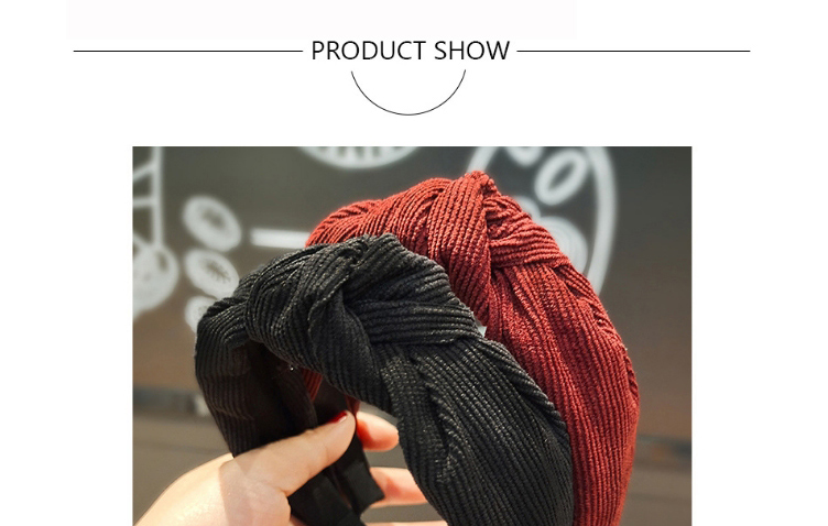 Fashion Red Wine Corduroy Knotted Fabric Wide-brimmed Headband,Head Band