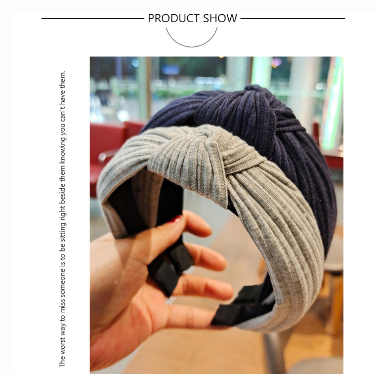 Fashion Light Grey Pure Color Striped Knitted Headband With Knotted Yarn In The Middle,Head Band