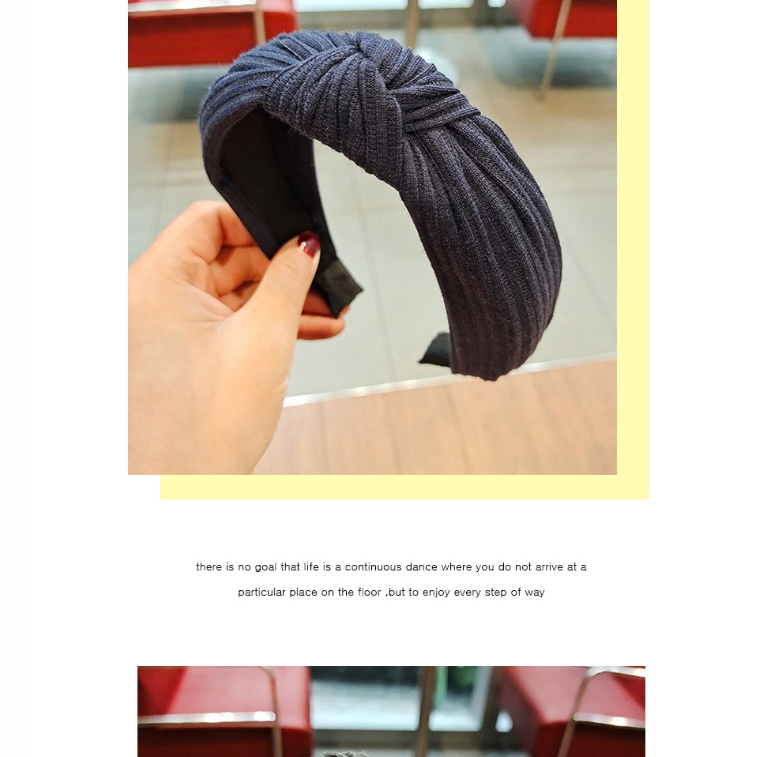 Fashion Black Pure Color Striped Knitted Headband With Knotted Yarn In The Middle,Head Band