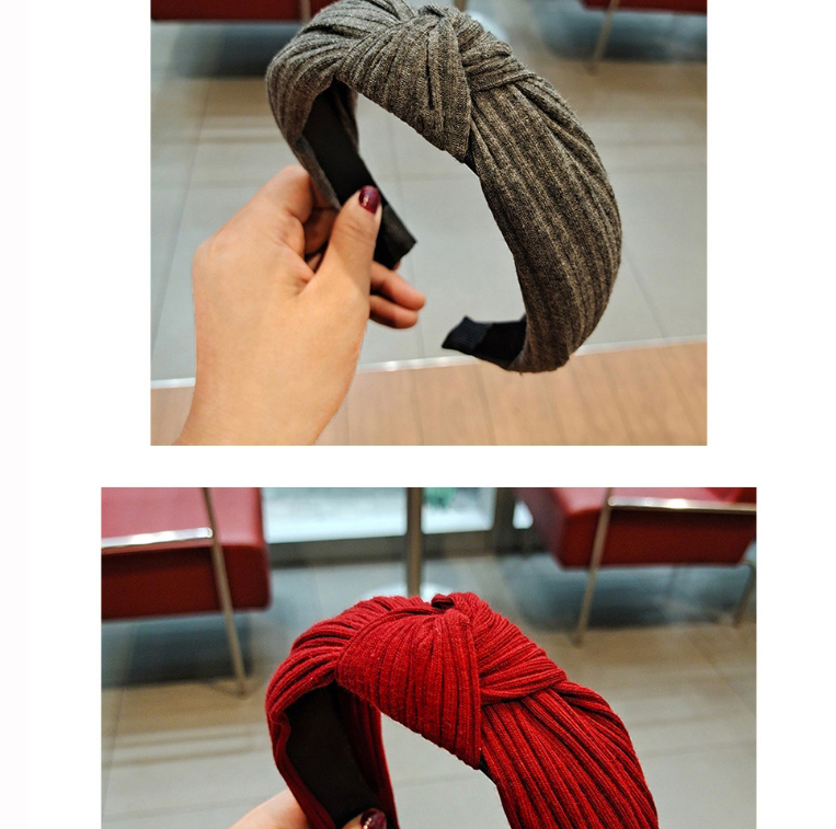 Fashion Khaki Pure Color Striped Knitted Headband With Knotted Yarn In The Middle,Head Band
