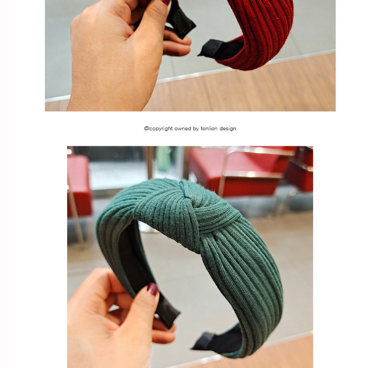 Fashion Red Wine Pure Color Striped Knitted Headband With Knotted Yarn In The Middle,Head Band
