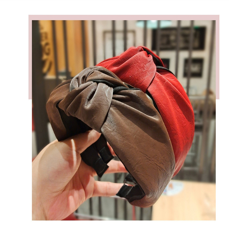 Fashion Coffee Color Water Ripple Pu Leather Wide Side Knotted Headband,Head Band