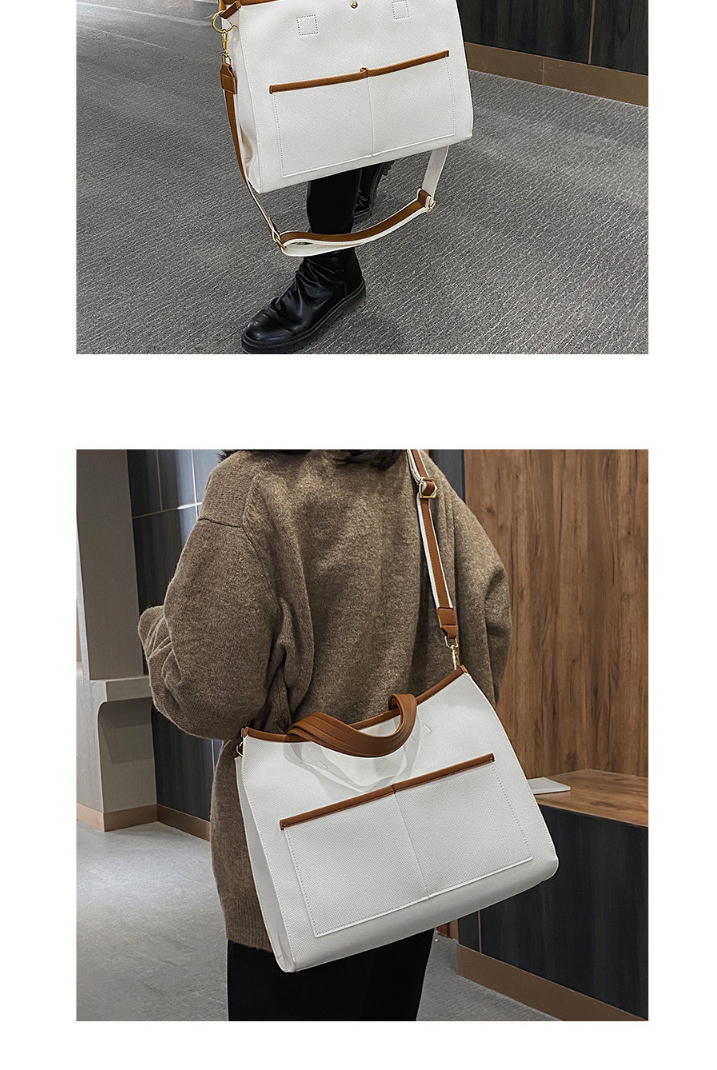 Fashion Coffee Color Large-capacity Stitching Contrast Color Shoulder Messenger Bag,Handbags