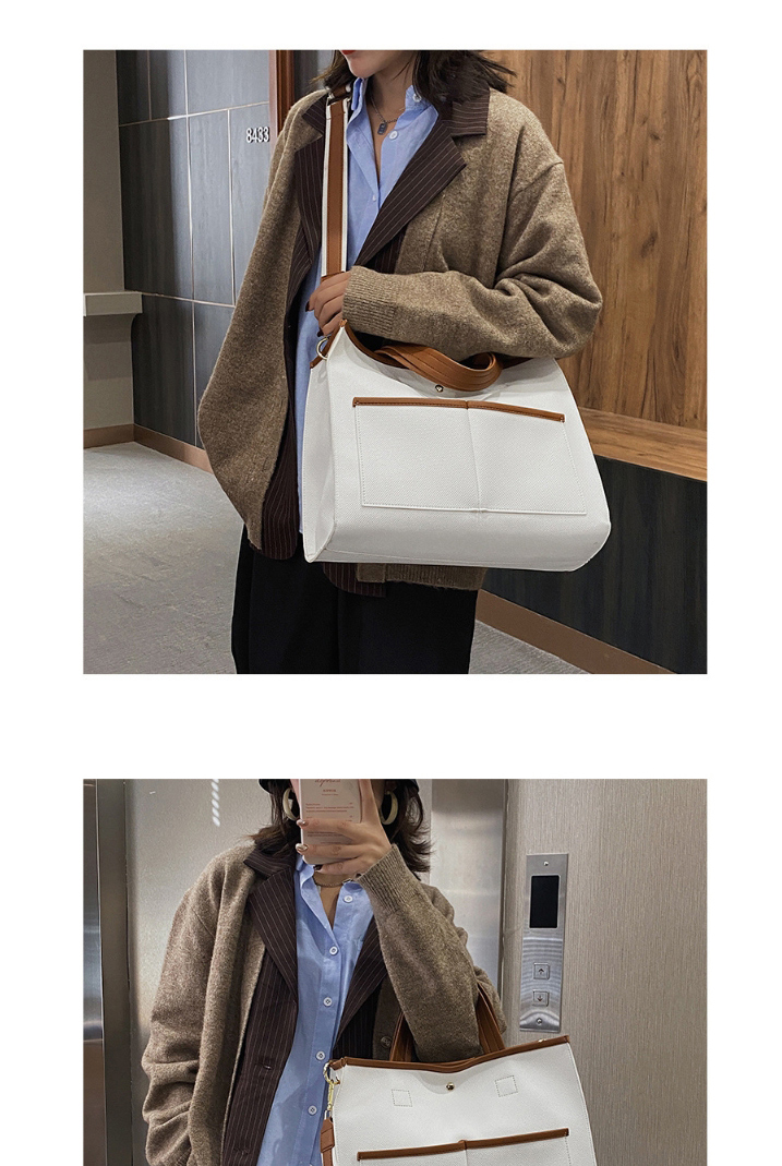 Fashion Black Large-capacity Stitching Contrast Color Shoulder Messenger Bag,Handbags